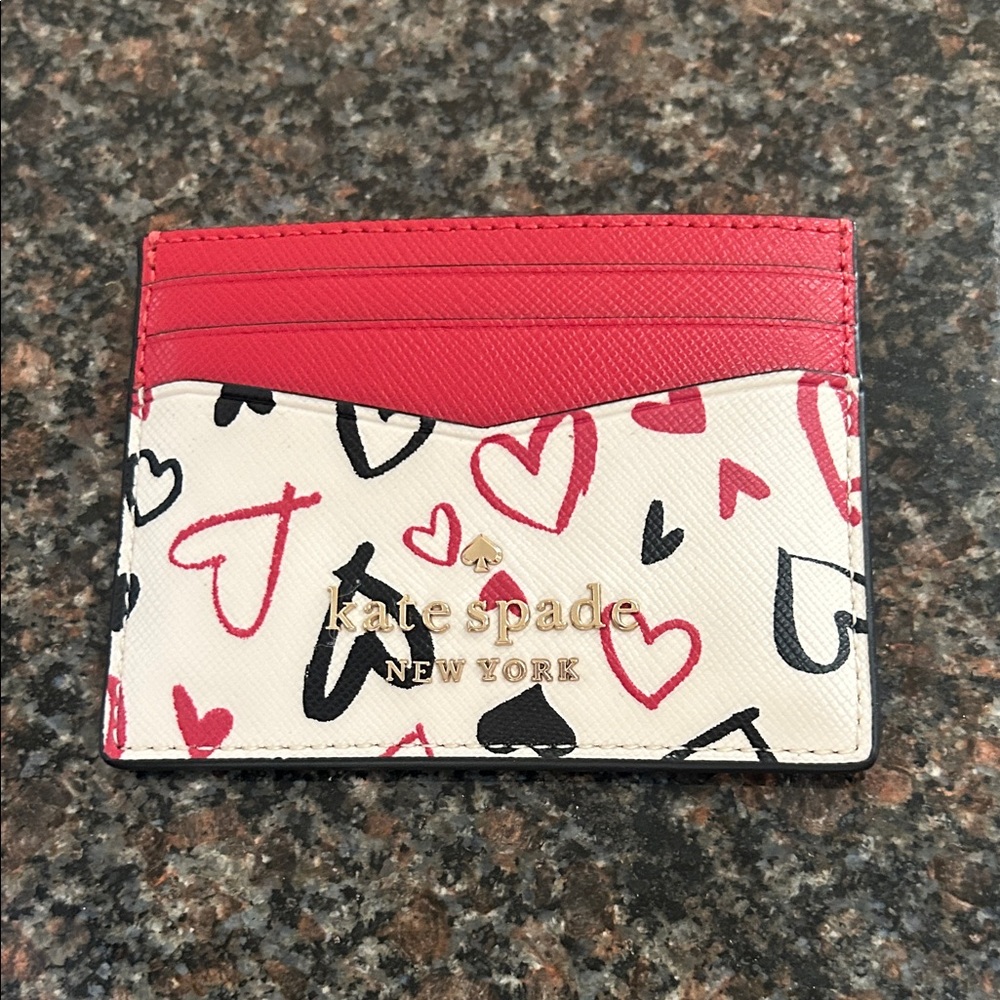 Kate Spade Red and White Heart Pattern Card Holder